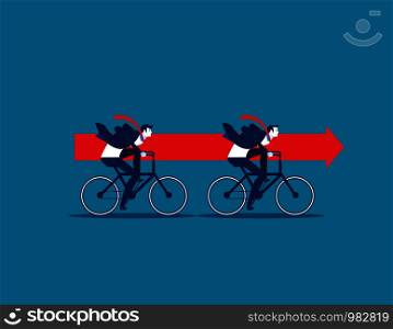 Businessman riding bikes and carrying red arrow. concept business vector.