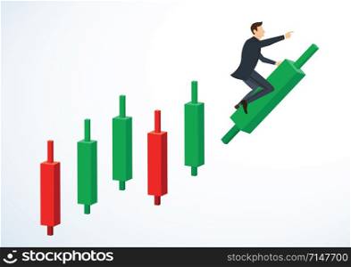 businessman riding on Candlestick chart background vector