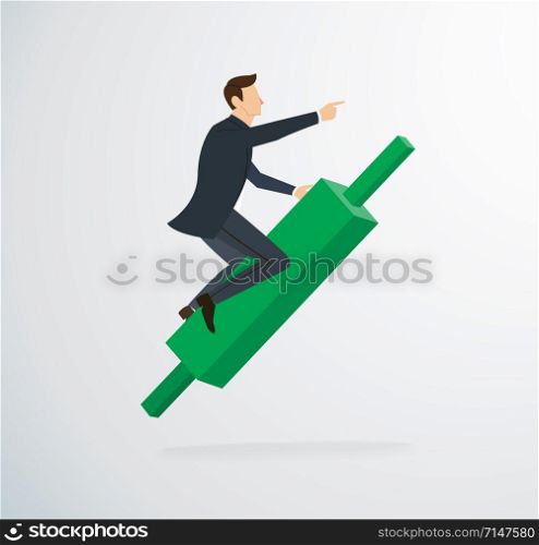 businessman riding on Candlestick chart icon vector