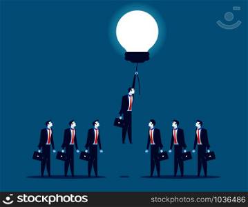 Businessman rising on bulb balloon. Concept business vector illustration.