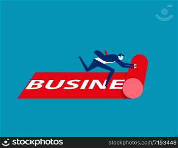 Businessman rolling out the business carpet. Concept business vector illustration. Rolling, Red.