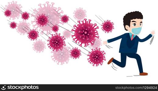 Businessman run away from COVID 19 virus. Implications for business
