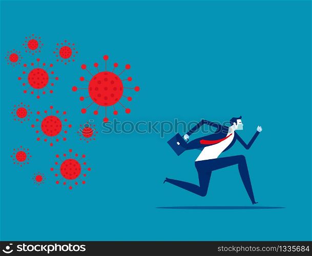 Businessman run away from COVID 19 virus. Implications for business