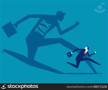 Businessman run away from tax shadow. Pay tax finance business vector concept