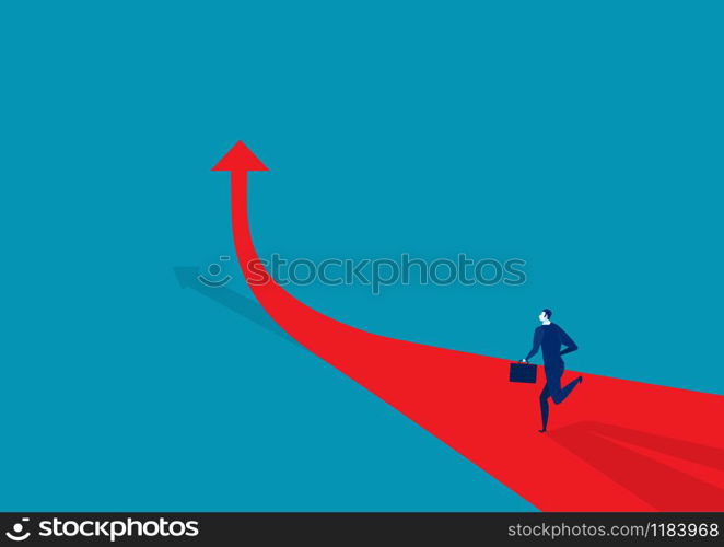 Businessman runing on the arrow red . go to target business success.