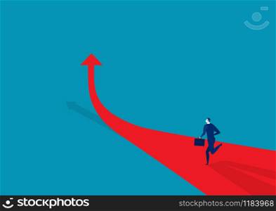 Businessman runing on the arrow red . go to target business success.