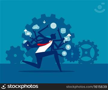 Businessman running a hurry multitasking. Employee lifestyle concept. Silhouette vector illustration style