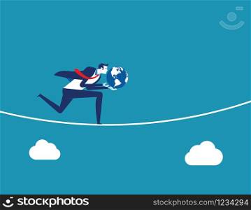 Businessman running and holding world. Concept business vector illustration.