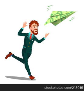 Businessman Running For Money Flying Away Vector. Illustration. Businessman Running For Money Flying Away Vector. Isolated Illustration