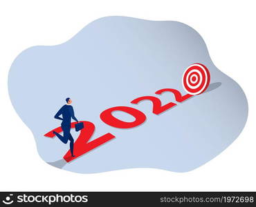 Businessman Running on 2022 years go to goal or target plan further concept Flat Vector cartoon illustration.