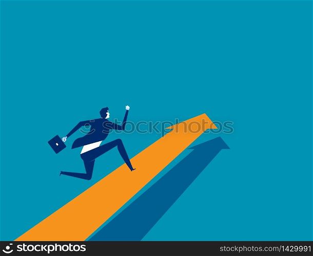 Businessman running on arrow. Concept business vector. Direction, Growth, Up.