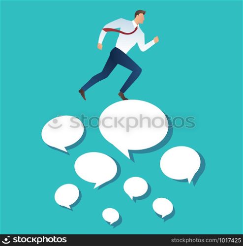 businessman running on chat box vector illustration