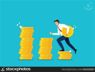 businessman running on coin stack vector illustration