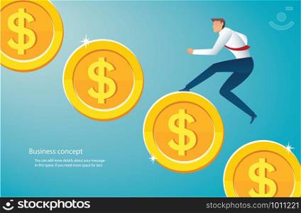 businessman running on gold coins to success vector illustration