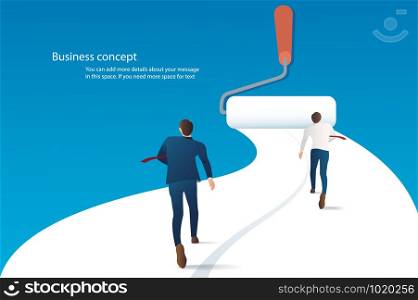 businessman running on the road painting with a paint roller vector. business concept illustration