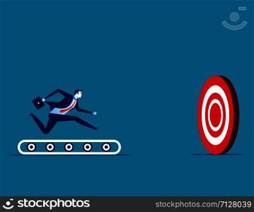 Businessman running on the treadmill and target. Concept business vector.