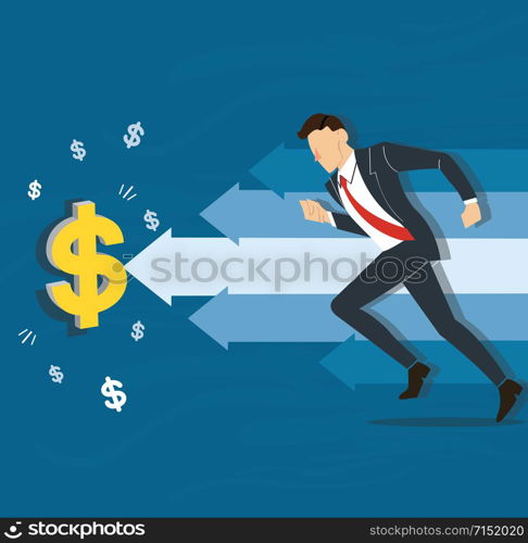 businessman running to dollar icon vector illustration