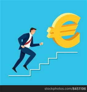 businessman running to Euro icon