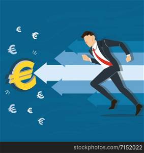 businessman running to Euro icon vector illustration