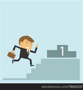 Businessman running to get target. Success and goal achievement concept. Vector character illustration.