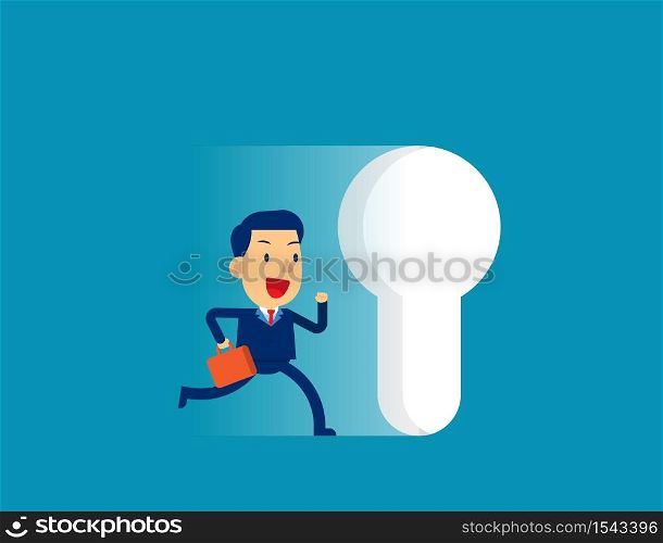 Businessman running to large keyhole. Concept cute business vector illustration, Leadership, Challenge.