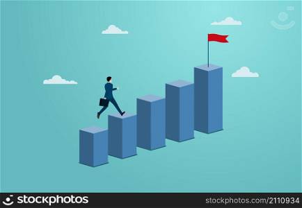 Businessman running to the top of the graph. Business concept of goals, Success, Ambition, Opportunity, achievement, Challenge, Success for the businessman. Vector illustration flat
