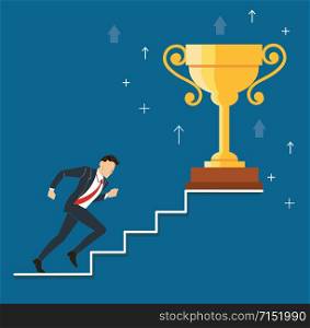 businessman running to the trophy vector illustration