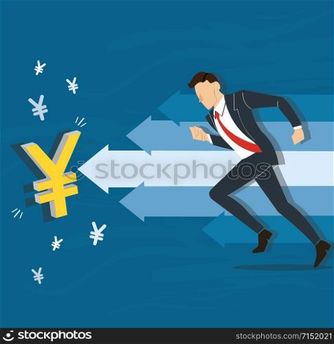 businessman running to yen icon vector illustration