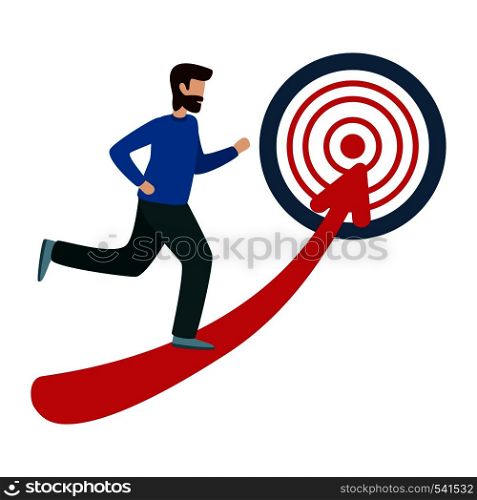Businessman running towards the goal. Business concept goal and success. Flat vector illustration isolated on white background. Businessman running towards the goal. Business concept goal and success.