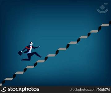 Businessman running up staircase. Concept business illustration. Vector flat