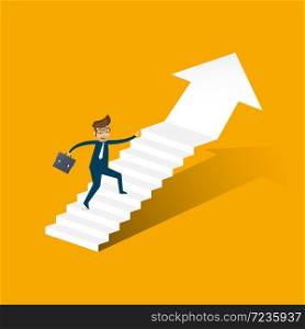 Businessman running up stairway to the top. Business concept growth and the path to success. illustrator vector.