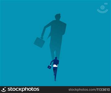 Businessman running with his big shadow. Concept business vector illustration.