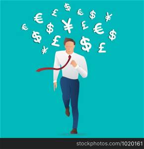 businessman running with money icon , Trendy isometric businessman, Concept business vector illustration