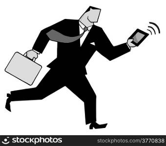 Businessman Running With Suitcases And Tablet In Gray