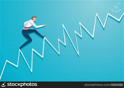 businessman runs on graph, the employee running up to the top of arrow, Success, achievment, motivation business symbol vector illustration EPS10