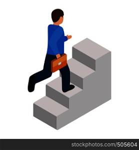 Businessman runs up the career ladder icon in isometric 3d style on a white background. Businessman runs up the career ladder icon