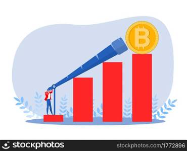 Businessman searches for a new growth currency,bitcoin opportunities and new profits vector illustration.