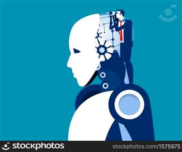 Businessman searching and analysis. Concept business vector illustration, Artificial intelligence, Engineer, Development.