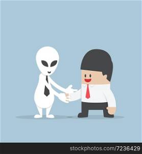 Businessman shaking hands with Alien, VECTOR, EPS10