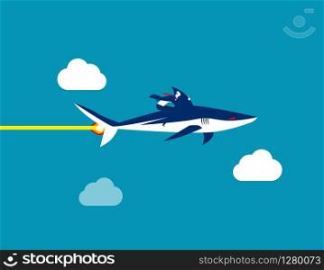 Businessman shark rides, Concept business vector illustration, Flat cartoon character style design, animal , speed, transportation.
