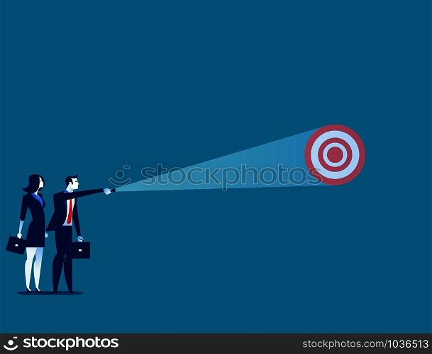 Businessman shining light on target. Concept business vector.