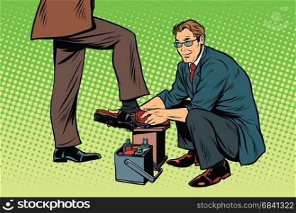 businessman Shoe Shiner. Pop art retro vector illustration. businessman Shoe Shiner
