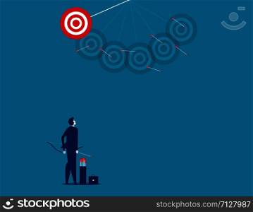 Businessman shooting arrows missing target. Concept business vector illustration.