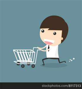 Businessman shopping with cart. cartoon character