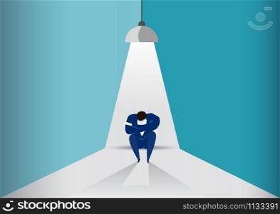 businessman sit sad under Light bulb,fail business concept