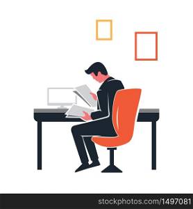 Businessman Sitting Checking files with Desk