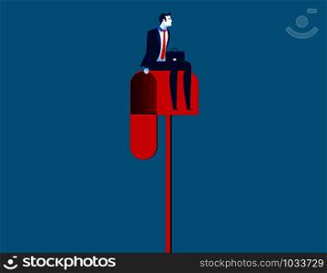 Businessman sitting on a mailbox. Concept business vector illustration.