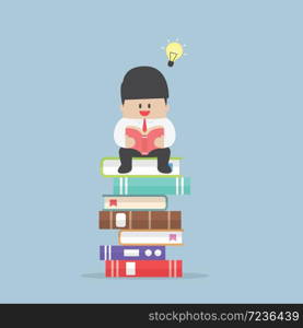 Businessman sitting on the stack of book and read it, VECTOR, EPS10