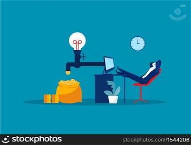 businessman sitting, relaxing and making money passively. Finance, investment, wealth, passive income.concept work office