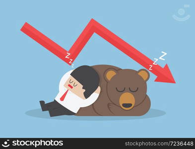 Businessman sleeping with bear with down trend graph, VECTOR, EPS10